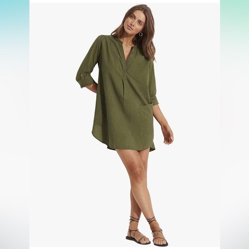 SEAFOLLY Australia Cotton V Neck Rolled Sleeves Coverup Tunic